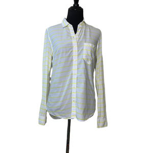 Gap The Fitted Boyfriend white yellow striped casual buttoned shirt size XS